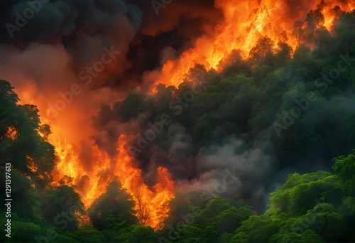 Wallpaper Mural Forest Fire Inferno: Wildfire Engulfing Forest with Intense Flames and Smoke Torontodigital.ca