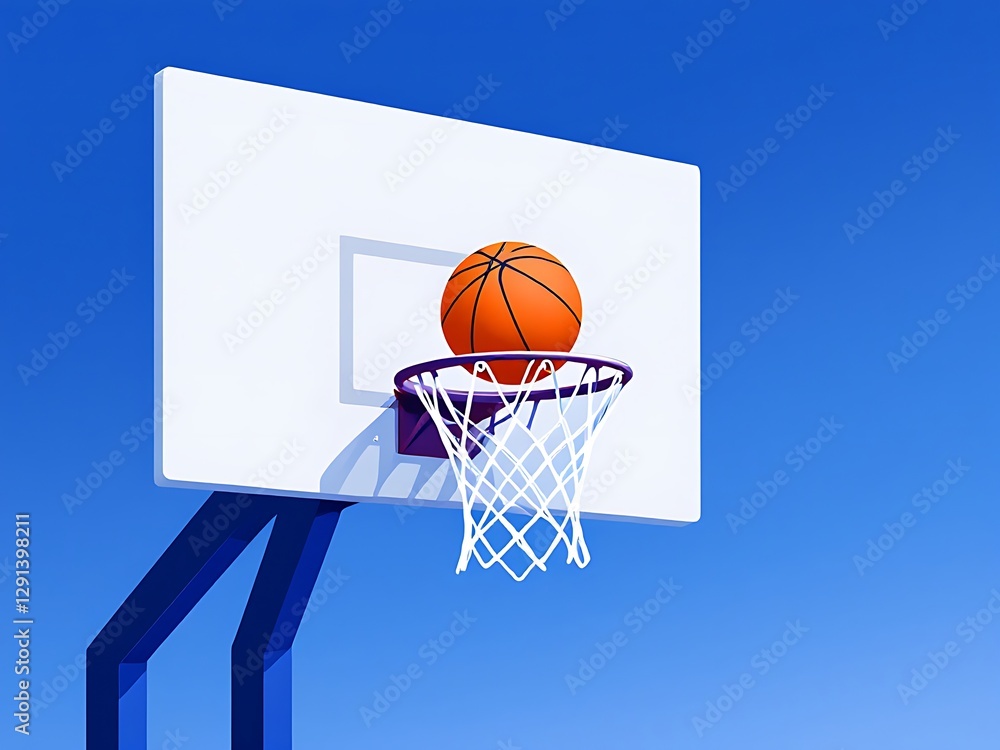 Basketball Hoop Success Under Blue Sky Achieving Goal in Playful Graphic Design Art Illustration Basketball Hoop Success Under Blue Sky Achieving Goal in Playful Graphic Design Art Illustration
