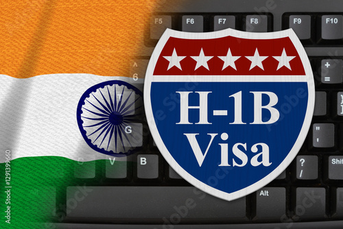 Obraz na płótnie Indian flag and h1b visa sign on a computer keyboard w salonie