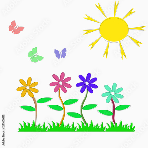 Spring flowers and butterflies in vector illustration