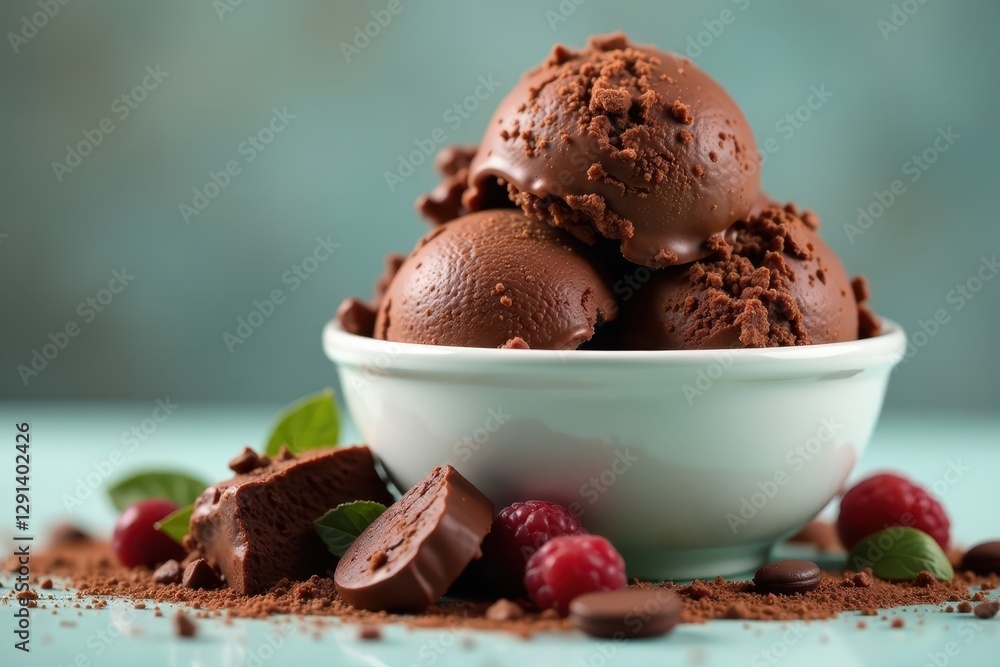 Chunky chocolate ice cream with visible cocoa pieces , dessert background, rich Chunky chocolate ice cream with visible cocoa pieces , dessert background, rich