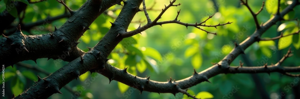 Dense thorny branches intertwined with tree limbs, nature, thorny bushes Dense thorny branches intertwined with tree limbs, nature, thorny bushes