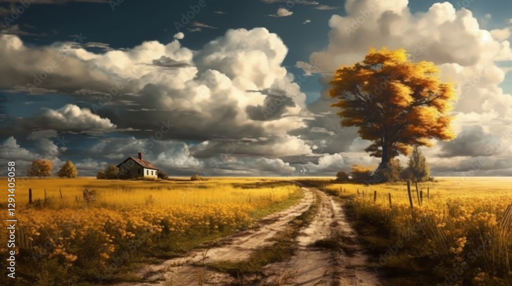 Fototapeta premium The yellow bank in autumn is the wind, and sunlight 