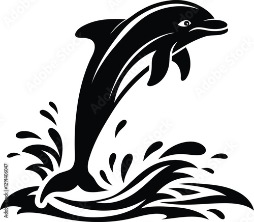 Dolphin jumping out of the water isolated vector icon, dolphin jumping out of the water silhouette and line art vector illustration