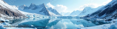 Wallpaper Mural Glacial landscape with icy lake and surrounding peaks, winter, natural scenery, alpine landscape Torontodigital.ca