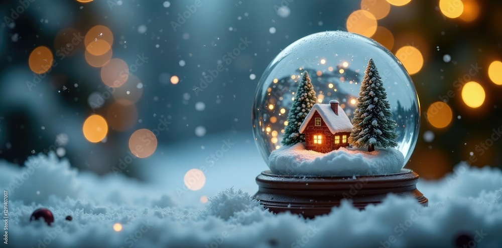 Miniature winter wonderland inside a glass globe, snowflakes, globe, christmas Miniature winter wonderland inside a glass globe, snowflakes, globe, christmas
