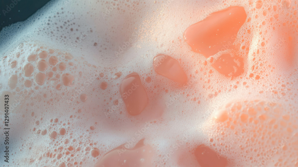 Fototapeta premium Close-up abstract soap suds texture with bubbles and streaks for cleaning and hygiene concepts