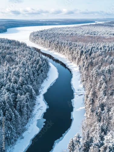 Wallpaper Mural Frozen River in a Snowy Forest Torontodigital.ca