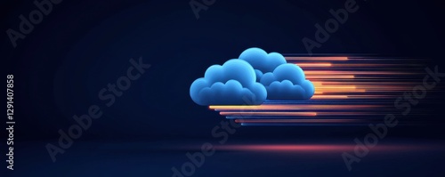 A stylized blue cloud is depicted with motion lines, suggesting speed and dynamic movement against a dark background.