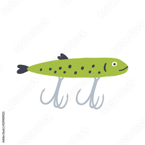 Fishing Lure Flat Isolated. Fish Hook Bait. Doodle Vector Illustration