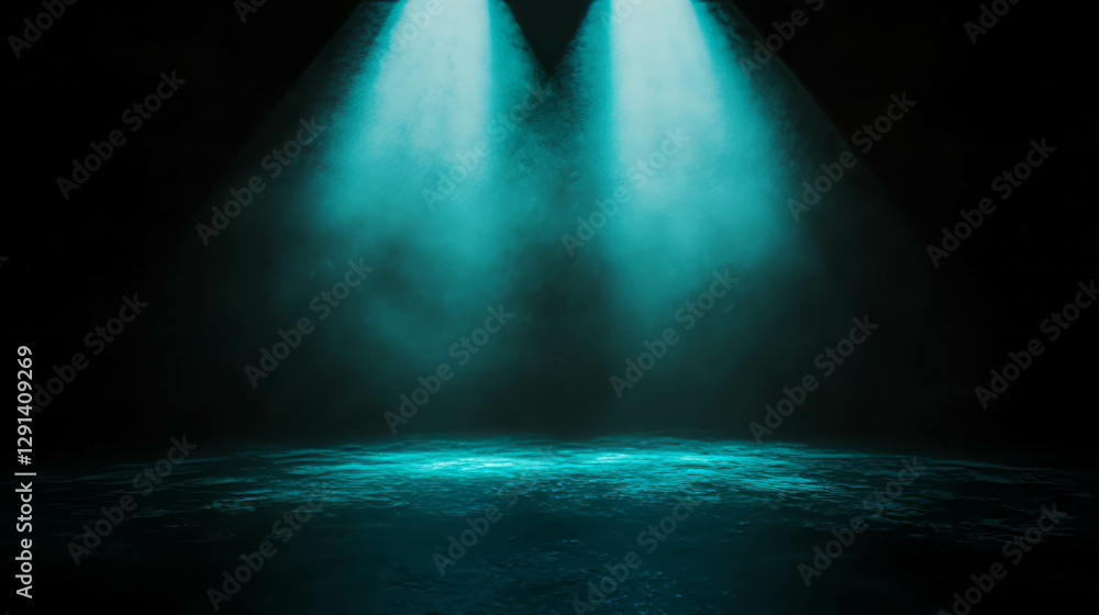 Obraz premium Mysterious stage with soft blue light and subtle shadows for atmospheric design