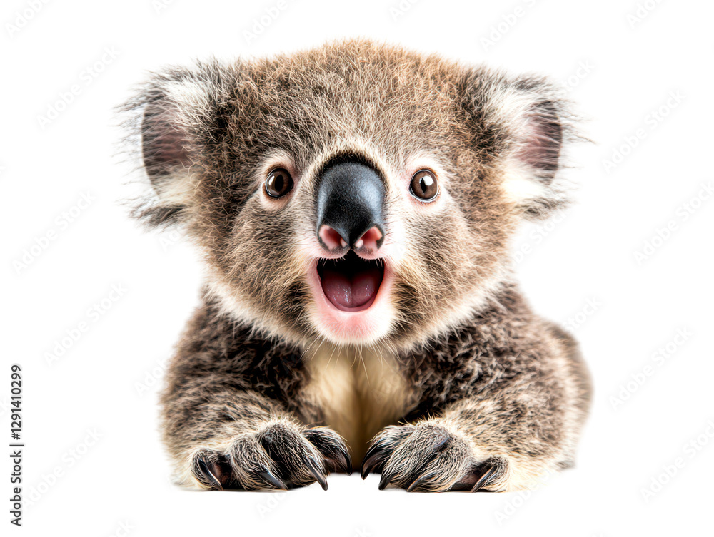 Fototapeta premium Adorable Young Koala with Smiling Expression Isolate on Transparent Background, cutout, png