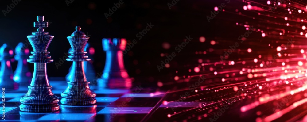 Strategic chess match in a neon-illuminated arena digital art futuristic environment close-up view Strategic chess match in a neon-illuminated arena digital art futuristic environment close-up view