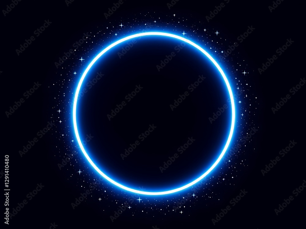 Obraz premium Luminous Blue Circle Frame Against Starry Galaxy Backdrop for Futuristic Glow Design Elements
