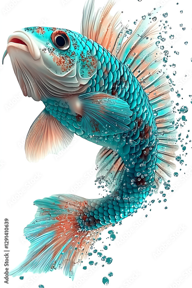 Fototapeta premium Animals, Fish, Cartoon, Art, Printable Image, with White Background, for Stickers, T-Shirt Print, Cap, Mug, Slipper, Mousepad