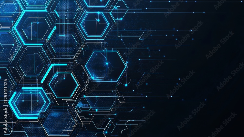 Abstract digital background with glowing hexagons and connecting lines in blue tones, representing technology and data visualization concepts Abstract digital background with glowing hexagons and connecting lines in blue tones, representing technology and data visualization concepts