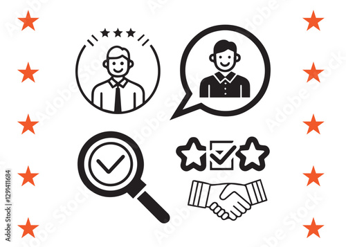 Employee recruitment and headhunting editable stroke outline icon set