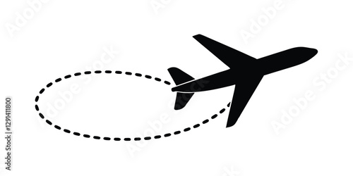 Simple airplane icon with flight path, perfect for travel-themed designs.