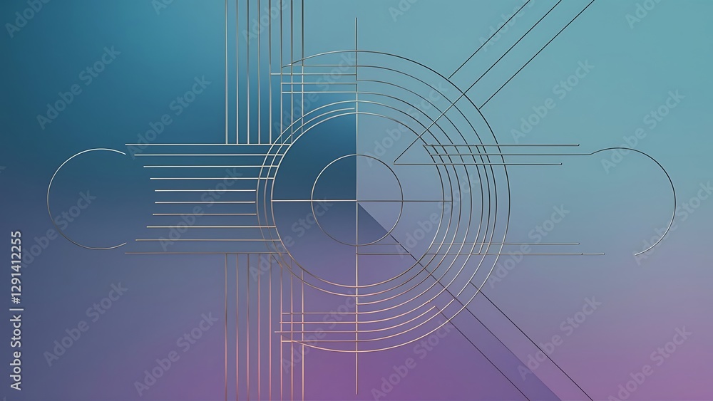 Obraz premium Gradient geometry minimalist fusion of lines and circles crafting serene captivating abstract background