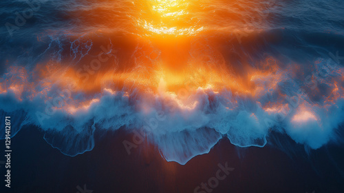 Midnight Gold: Top-Down View of Deep Blue Ocean Meeting Coast.