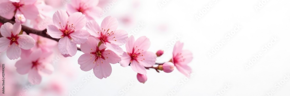 Round white background with blooming sakura in soft focus, cherry blossom, nature, white background Round white background with blooming sakura in soft focus, cherry blossom, nature, white background