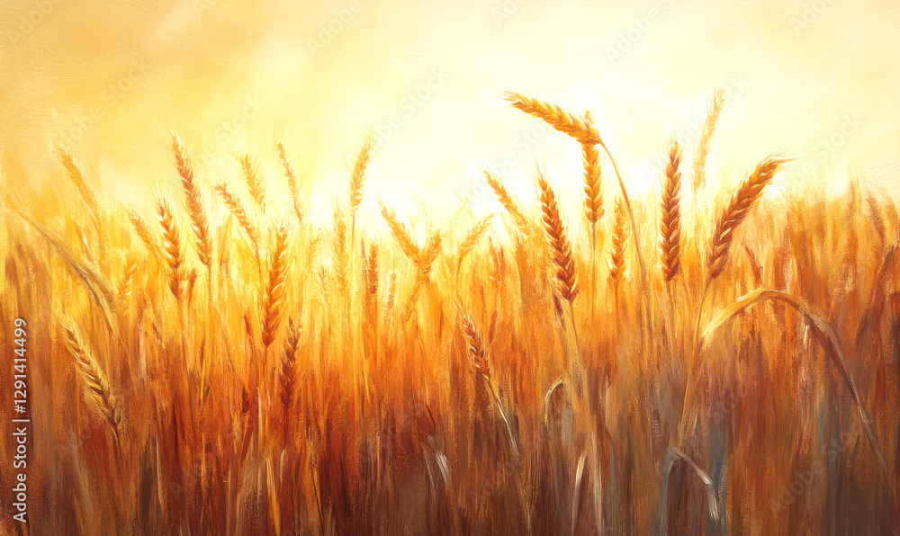 Watercolor of Golden Wheat Field Under Bright Sunlight at Sunset Horizon Background Watercolor of Golden Wheat Field Under Bright Sunlight at Sunset Horizon Background