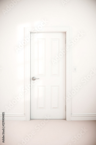 Wallpaper Mural closed white interior door with a silver handle against a white wall Torontodigital.ca