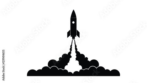 Rocket Launch Silhouette Against White Background