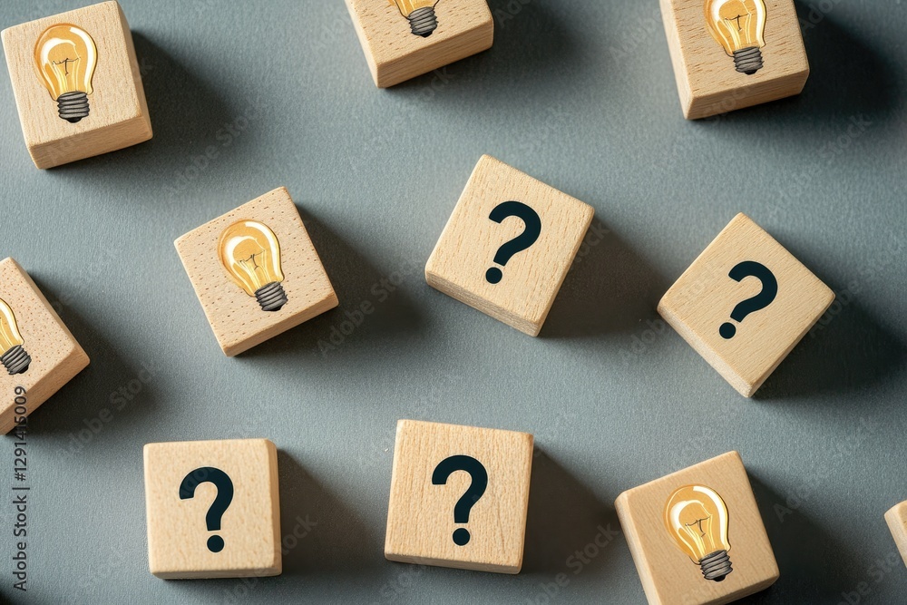 Wooden Blocks, Ideas & Questions on Gray Surface Wooden Blocks, Ideas & Questions on Gray Surface