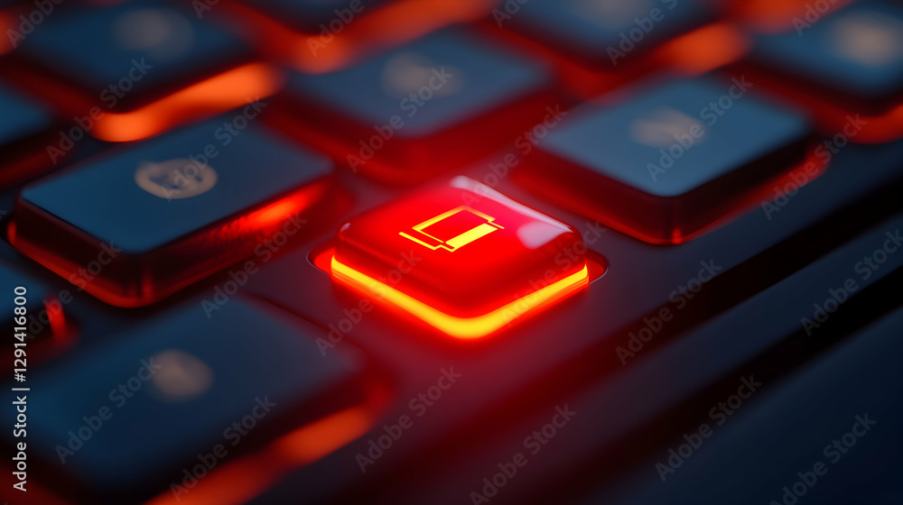 Glowing red emergency button on a keyboard symbolizing urgency and critical response Glowing red emergency button on a keyboard symbolizing urgency and critical response