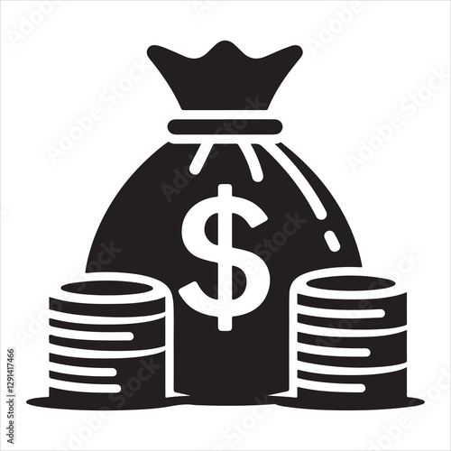 Money bag or stash of money flat icon silhouette vector