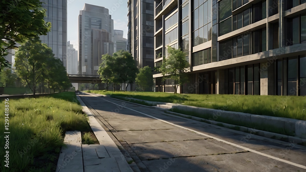 Fototapeta premium Urban Oasis, City Greenery, Nature's Sidewalk