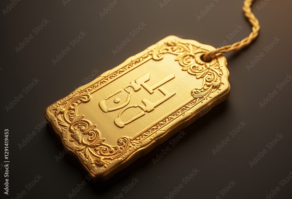 Fototapeta premium Gold pendant with the letter H and decorative borders