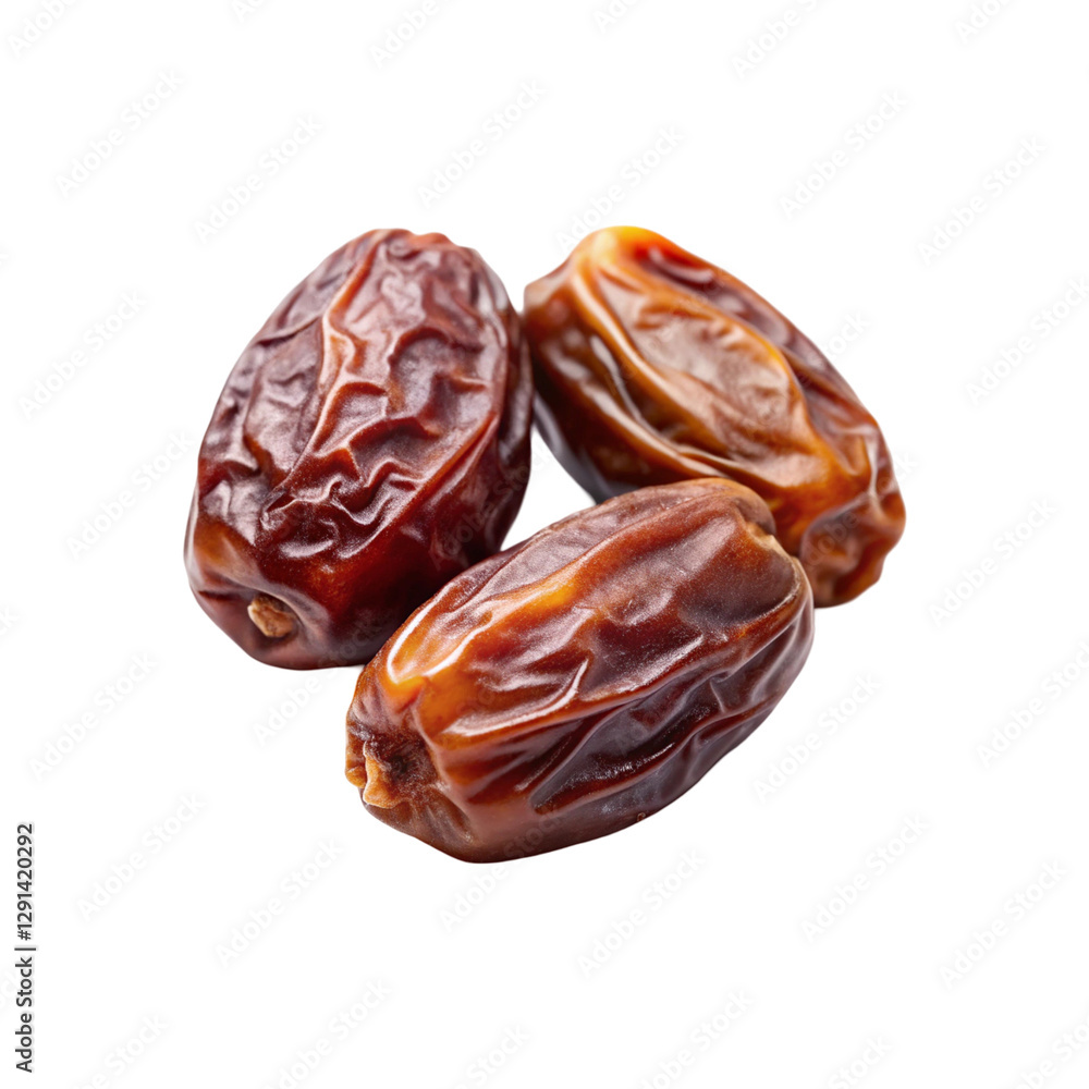 Three dried dates on a transparent background Three dried dates on a transparent background