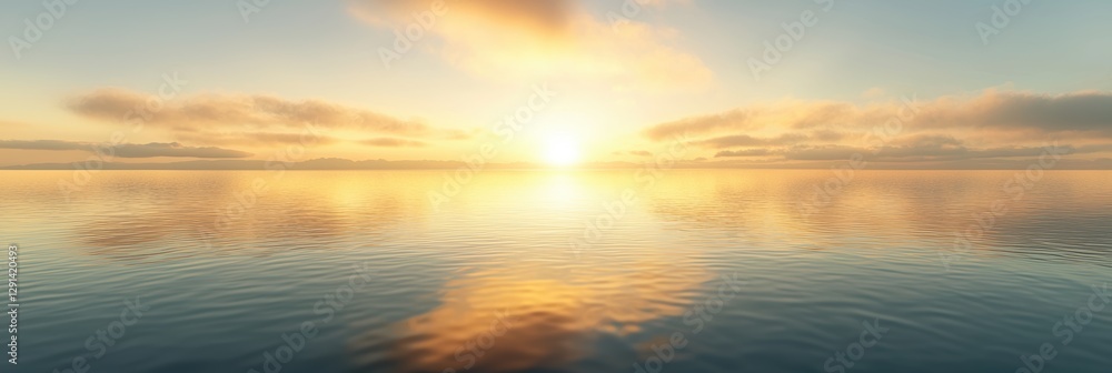 Fototapeta premium 3d background minimalistic mockup with space for text, serene lake surface reflecting a perfect golden sunrise