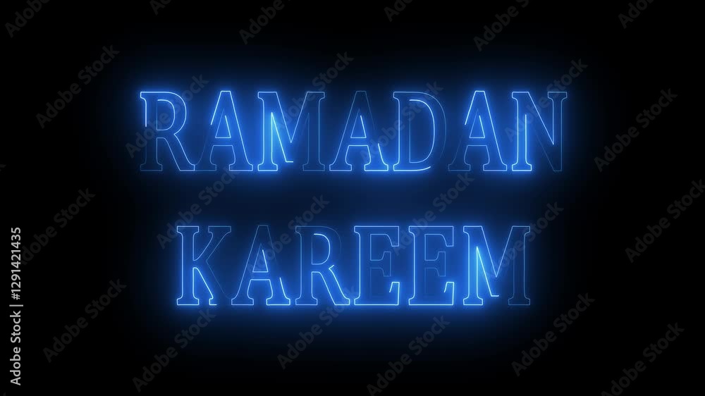 Ramadan Kareem text animation by cyan color neon on black background. Ramadan Kareem text animation by cyan color neon on black background.