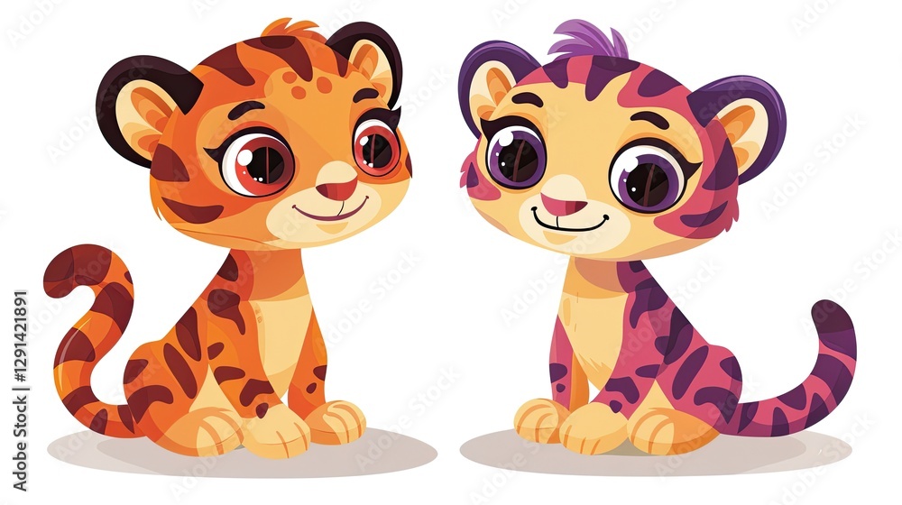 Obraz premium Cute cartoon tiger couple