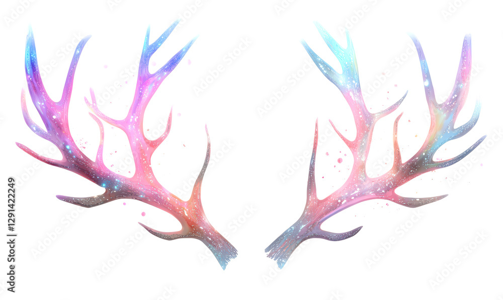 Glossy Iridescent Antlers with Branching Design Isolate on White Background Glossy Iridescent Antlers with Branching Design Isolate on White Background