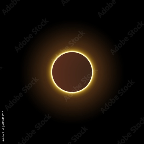 Vector illustration of total solar or lunar eclipse with yellow glowing aura.