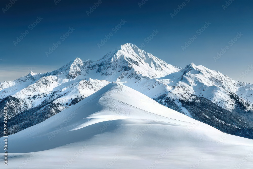 Obraz premium Mountain range covered in snow, breathtaking winter landscape under a clear blue sky