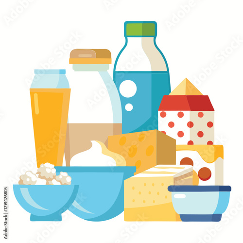 set of milk products and accessories