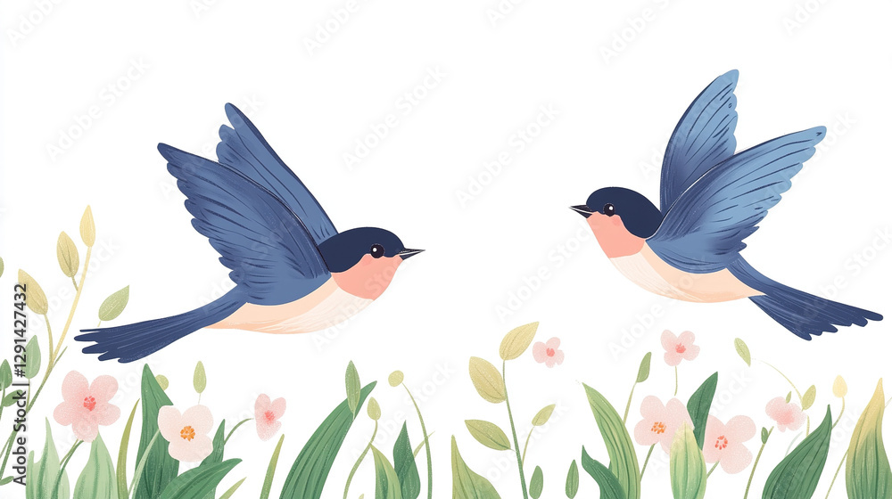 Obraz premium Swallows in the Grass