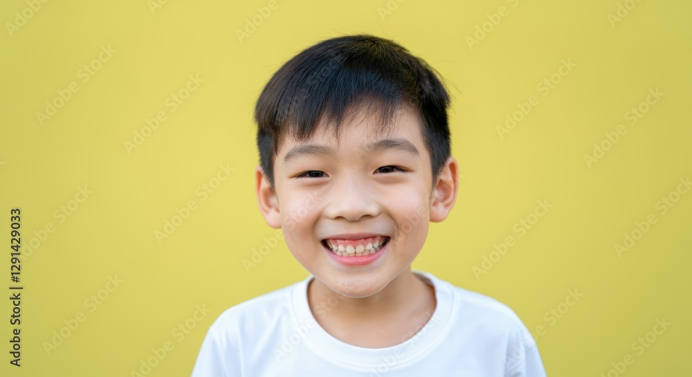 Smiling asian young boy against yellow background Smiling asian young boy against yellow background
