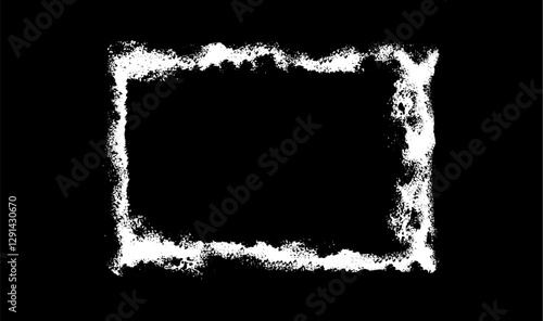 Rectangular Brush Stroke Frame in grunge style in white color on black isolated background.