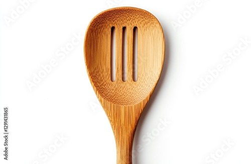 Wooden Slotted Spoon on White Background photo