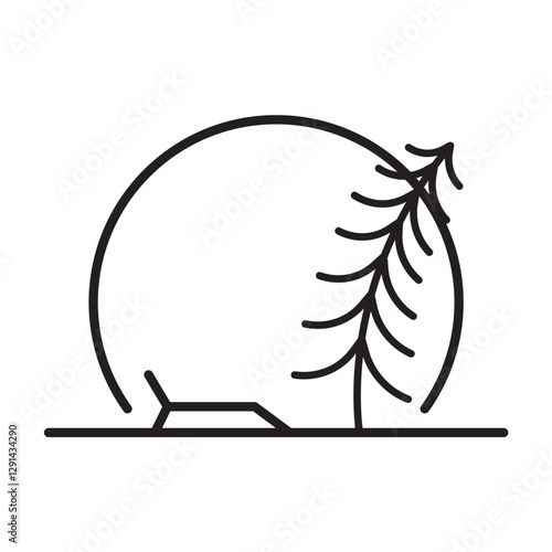 beach view sunrise sunset beach chair pine tree logo icon outline