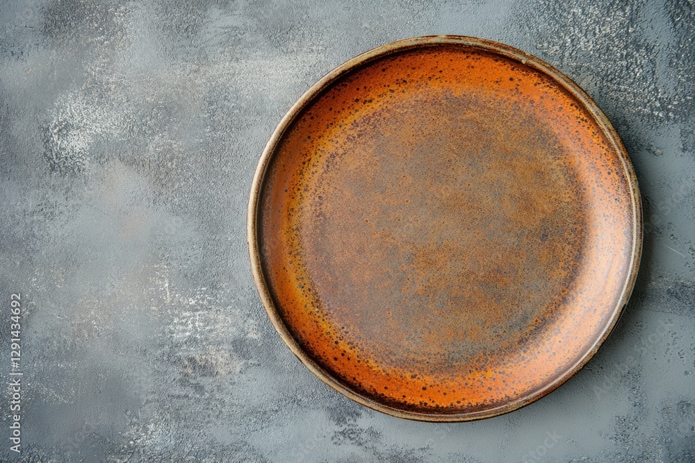 A Brown Orange Plate On A Rough Textured Gray Surface A Brown Orange Plate On A Rough Textured Gray Surface