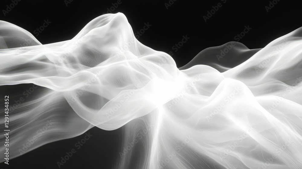 Fototapeta premium Ethereal white light waves on black background for modern abstract design