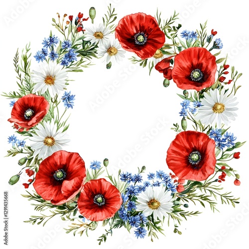 Vibrant Watercolor Floral Wreath with Blooming Botanical Elements