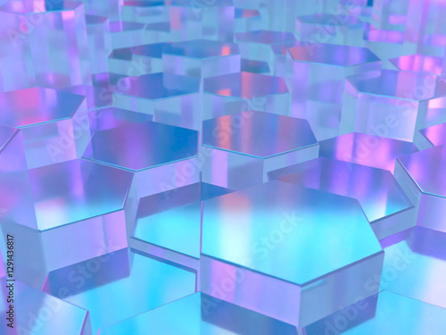 六角柱で構成された幾何学的な空間の3Dイラストレーション